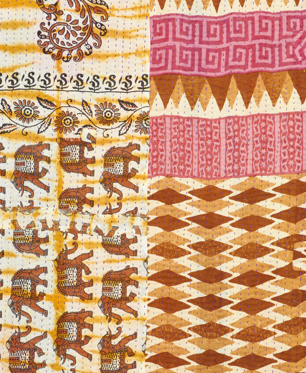 Kantha quilt throw made of recycled vintage saris
