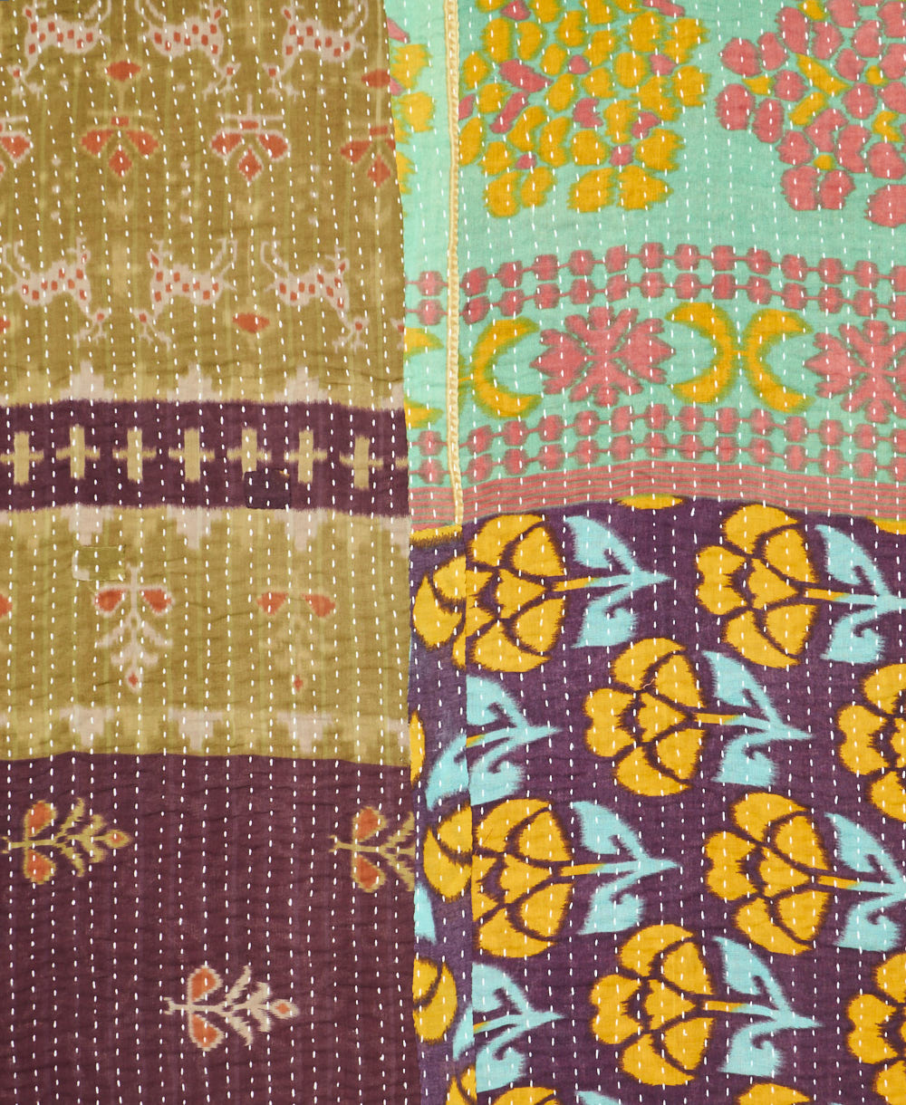 Kantha quilt throw made of recycled vintage saris