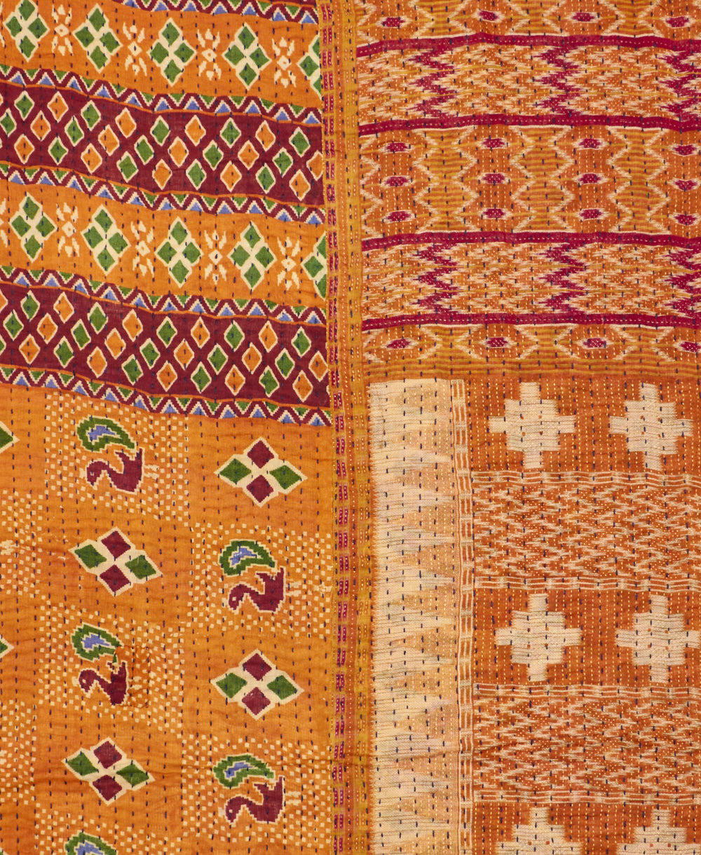Kantha quilt throw made of recycled vintage saris