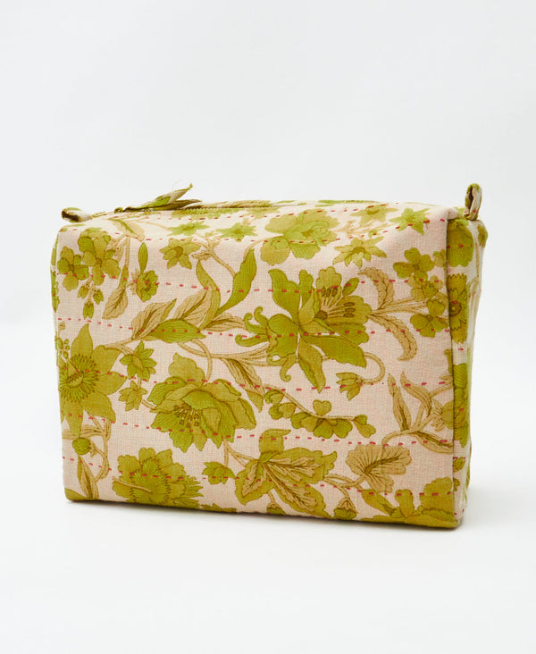  Eco-friendly handmade green and cream floral vintage kantha toiletry bag