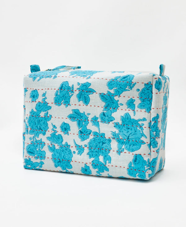  Eco-friendly handmade blue and white floral vintage kantha toiletry bag