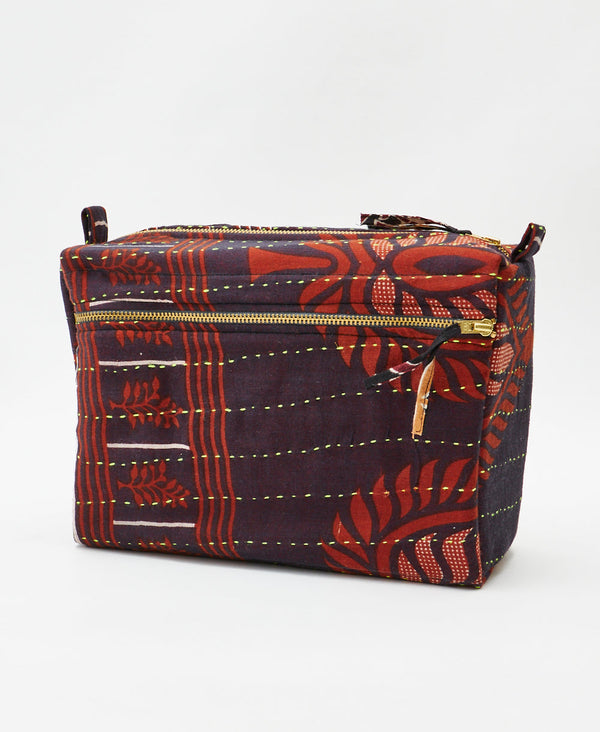 One-of-a-kind black traditional vintage kantha toiletry bag made
using recycled cotton saris