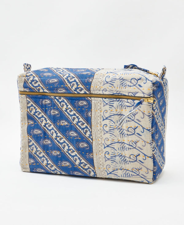 One-of-a-kind blue paisley kantha toiletry bag made
using recycled cotton saris