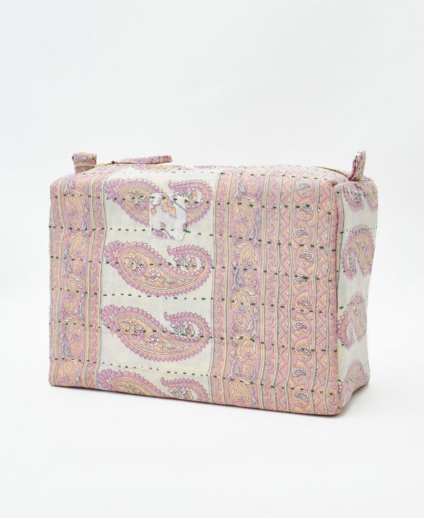 Eco-friendly handmade lavender paisley floral vintage kantha toiletry bag