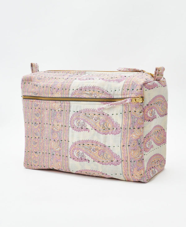 One-of-a-kind lavender paisley kantha toiletry bag made
using recycled cotton saris