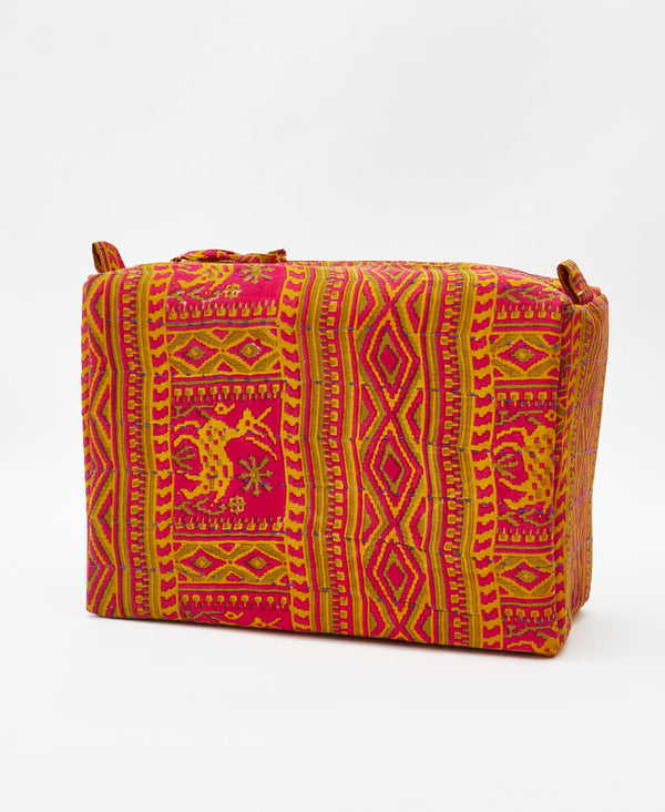 Eco-friendly handmade pink geometric vintage kantha toiletry bag
