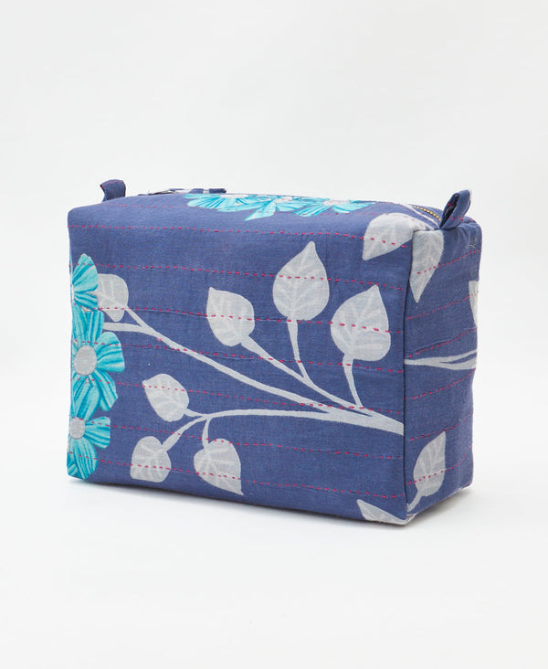 Eco-friendly handmade blue floral vintage kantha toiletry bag