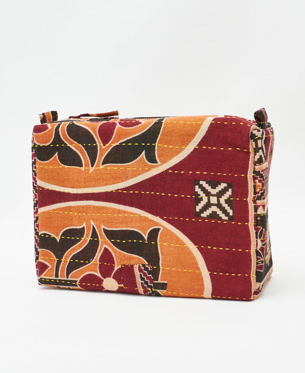 Eco-friendly handmade red and black floral vintage kantha toiletry bag