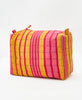 Eco-friendly handmade pink and yellow striped vintage kantha toiletry bag