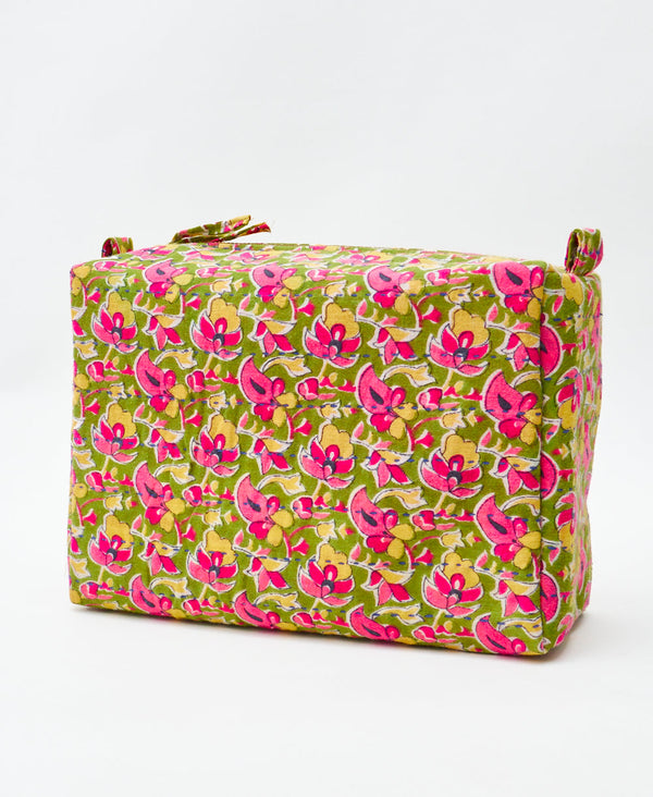 Eco-friendly handmade pink and green floral vintage kantha toiletry bag