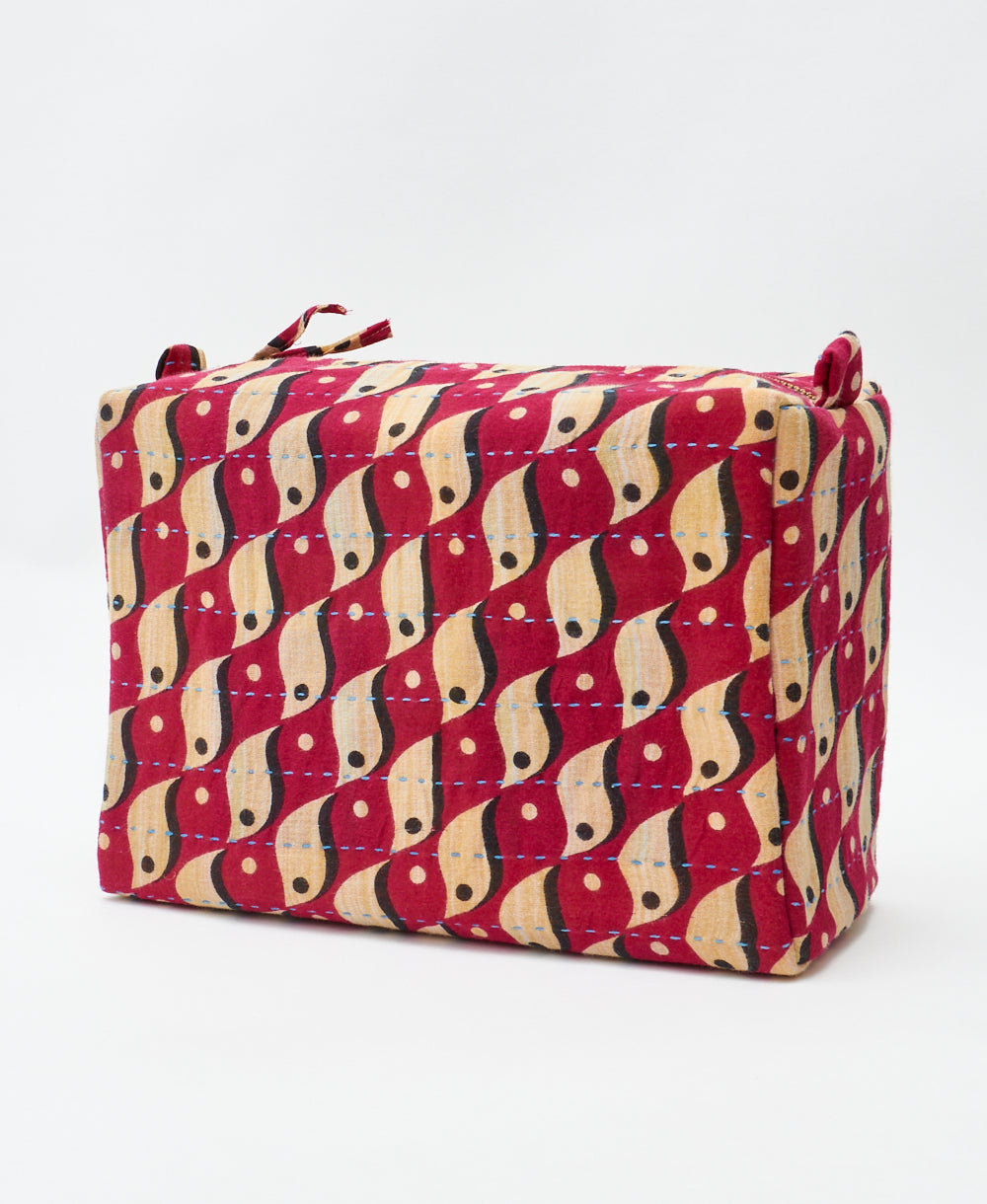 Eco-friendly handmade pink geometric vintage kantha toiletry bag