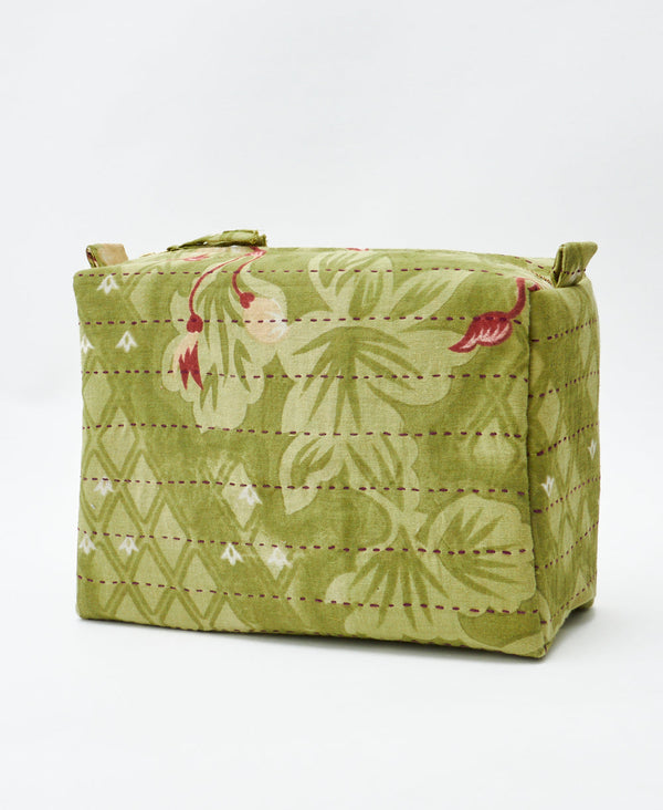 Eco-friendly handmade green geometric vintage kantha toiletry bag