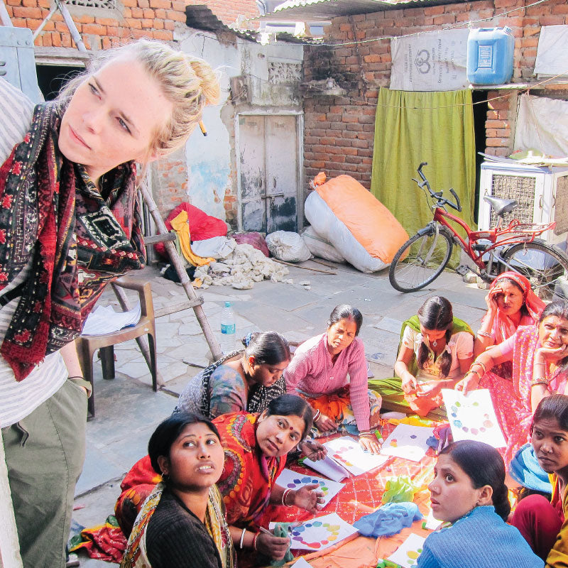 Anchal Founder, Maggie Clines, training artisans in color theory in India.