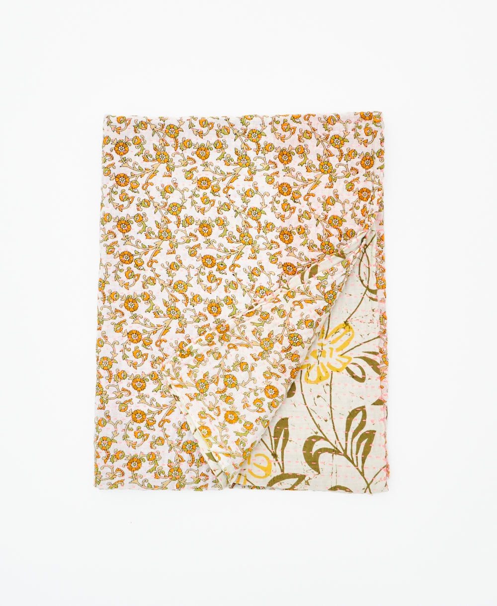 small kantha quilt handmade in India by women artisans from vintage cotton saris