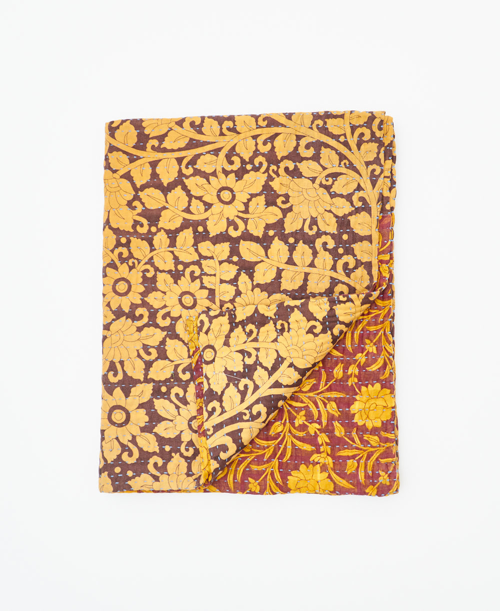 small kantha quilt handmade in India by women artisans from vintage cotton saris