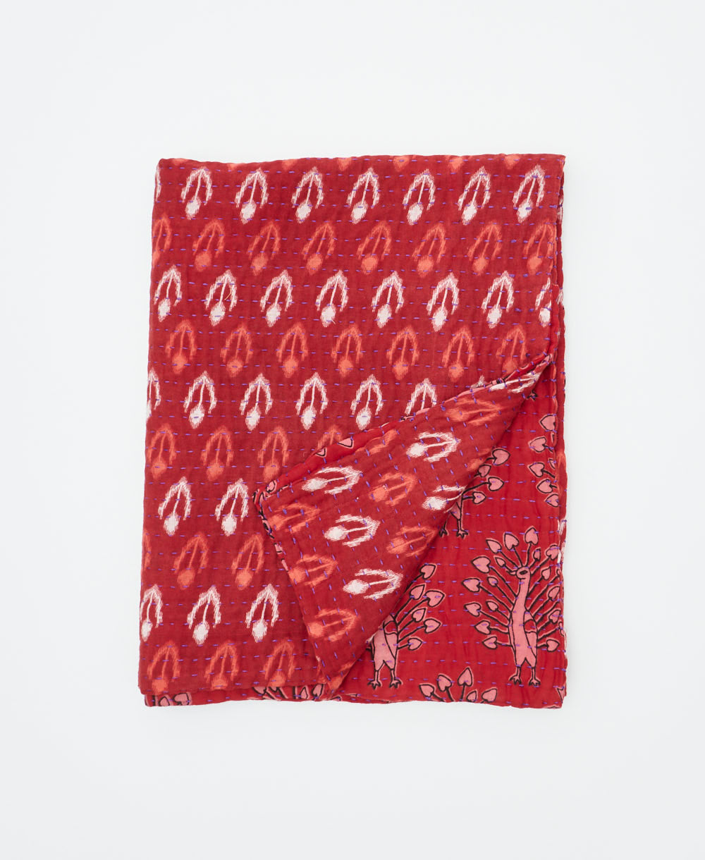 small kantha quilt handmade in India by women artisans from vintage cotton saris