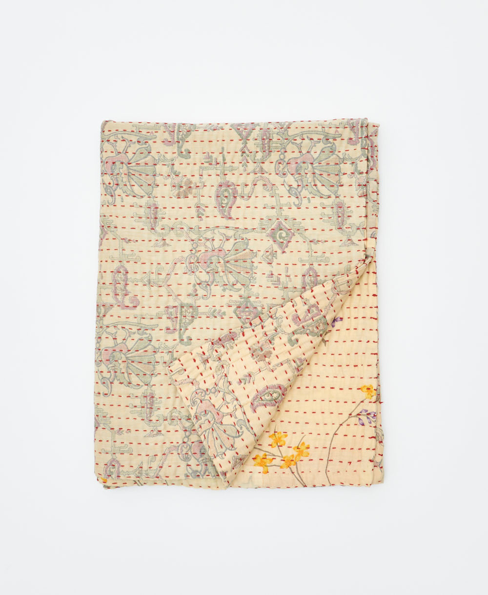small kantha quilt handmade in India by women artisans from vintage cotton saris
