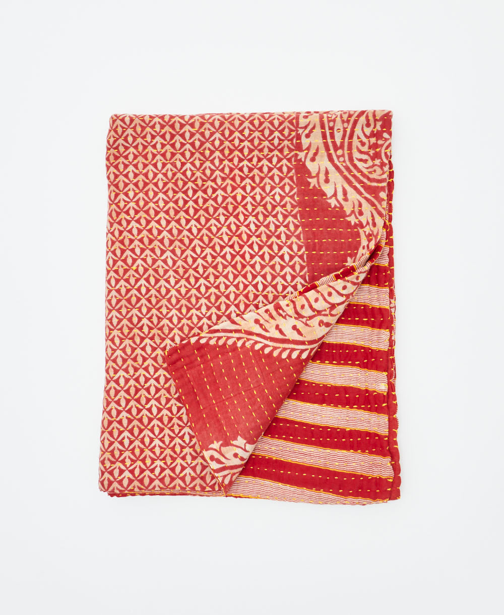 small kantha quilt handmade in India by women artisans from vintage cotton saris