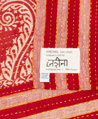small kantha blanketwith signature of the maker on the tag