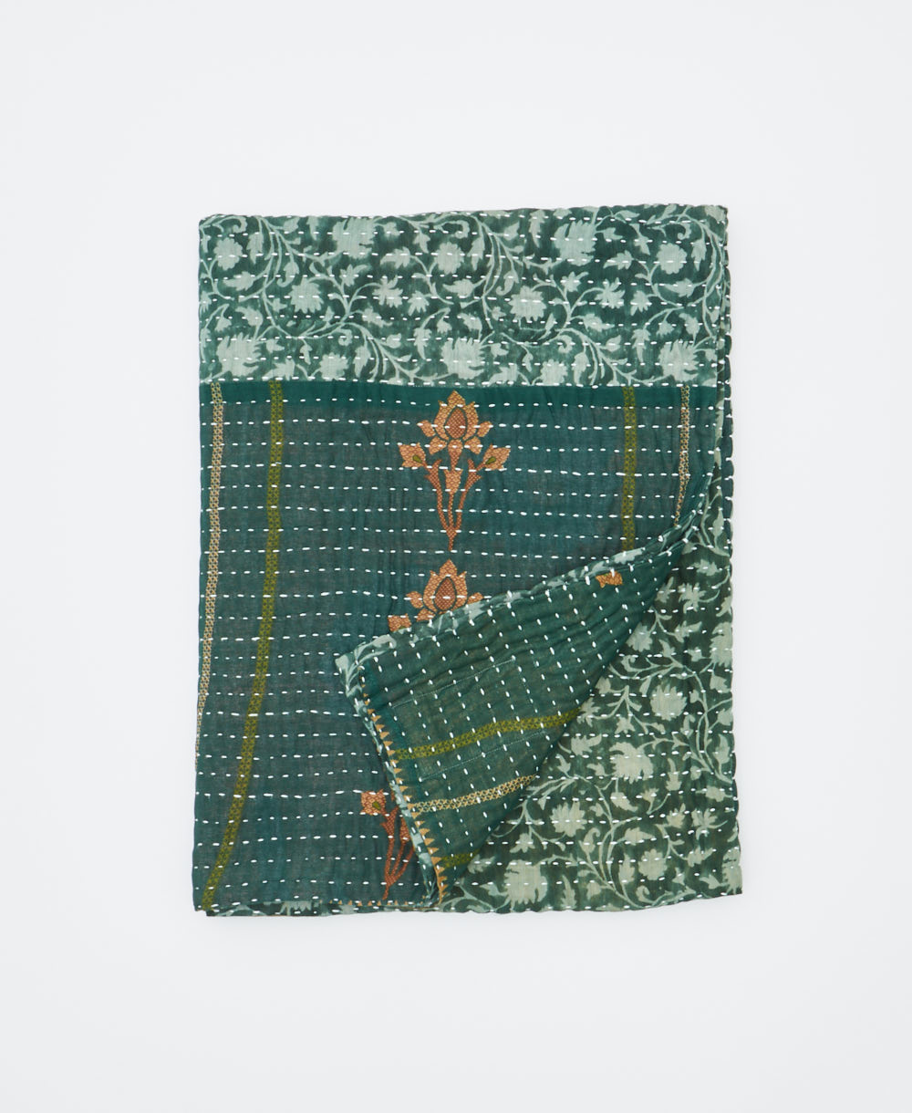 small kantha quilt handmade in India by women artisans from vintage cotton saris