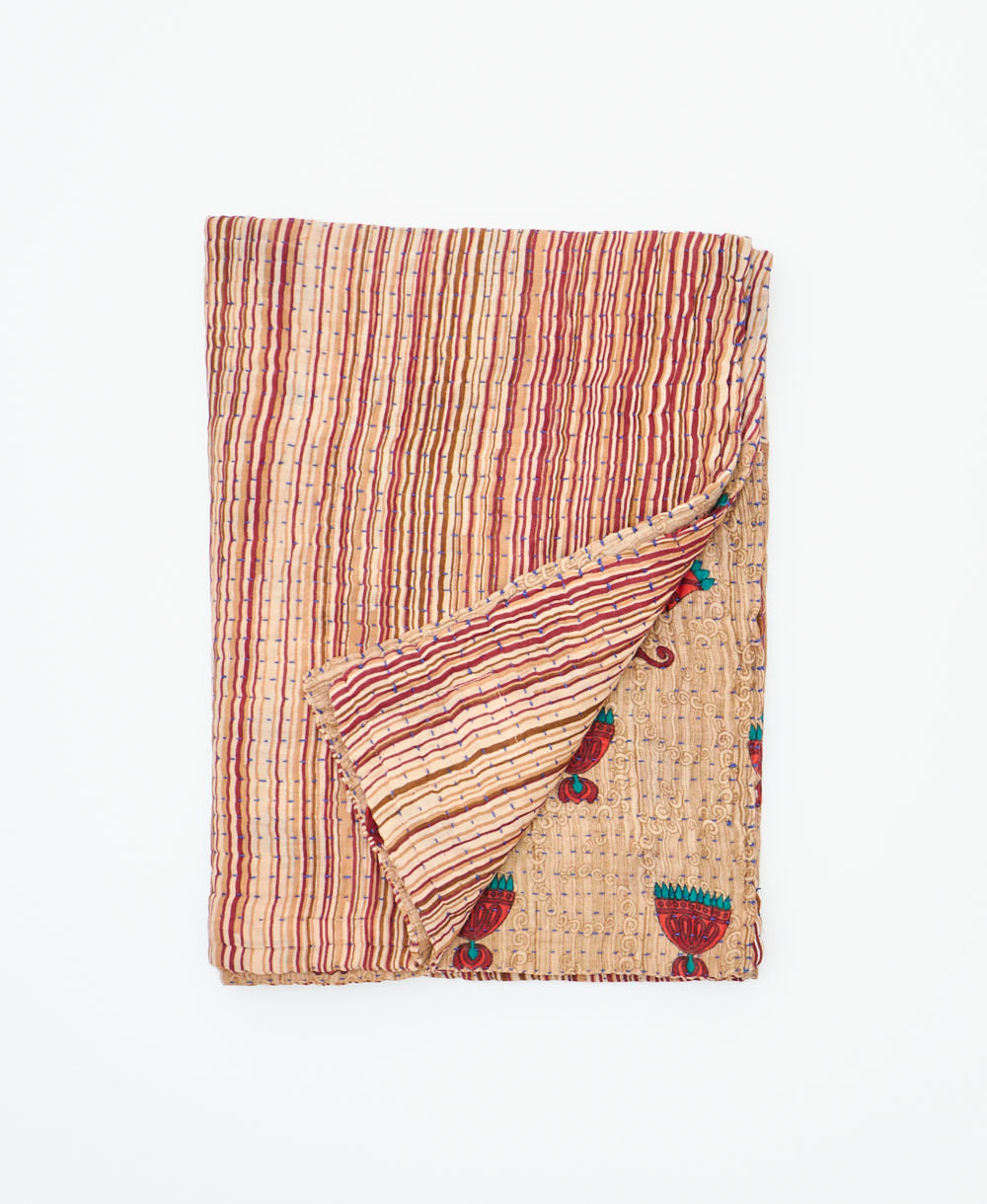 small kantha quilt handmade in India by women artisans from vintage cotton saris
