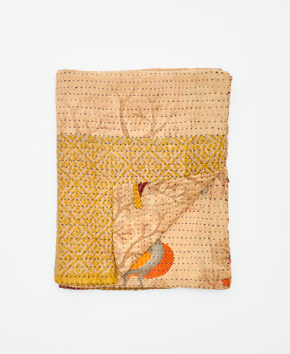 small kantha quilt handmade in India by women artisans from vintage cotton saris