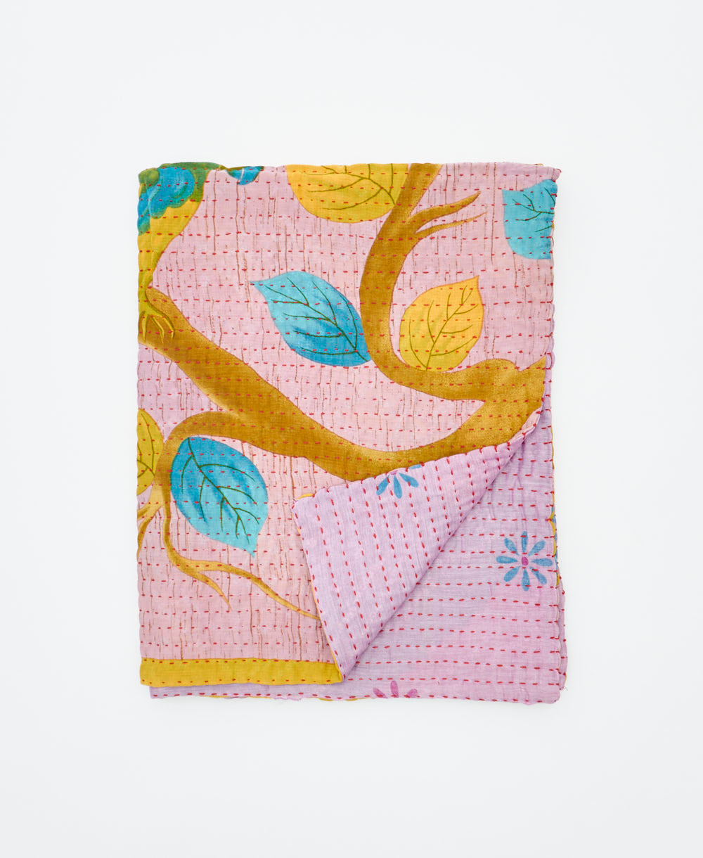 small kantha quilt handmade in India by women artisans from vintage cotton saris
