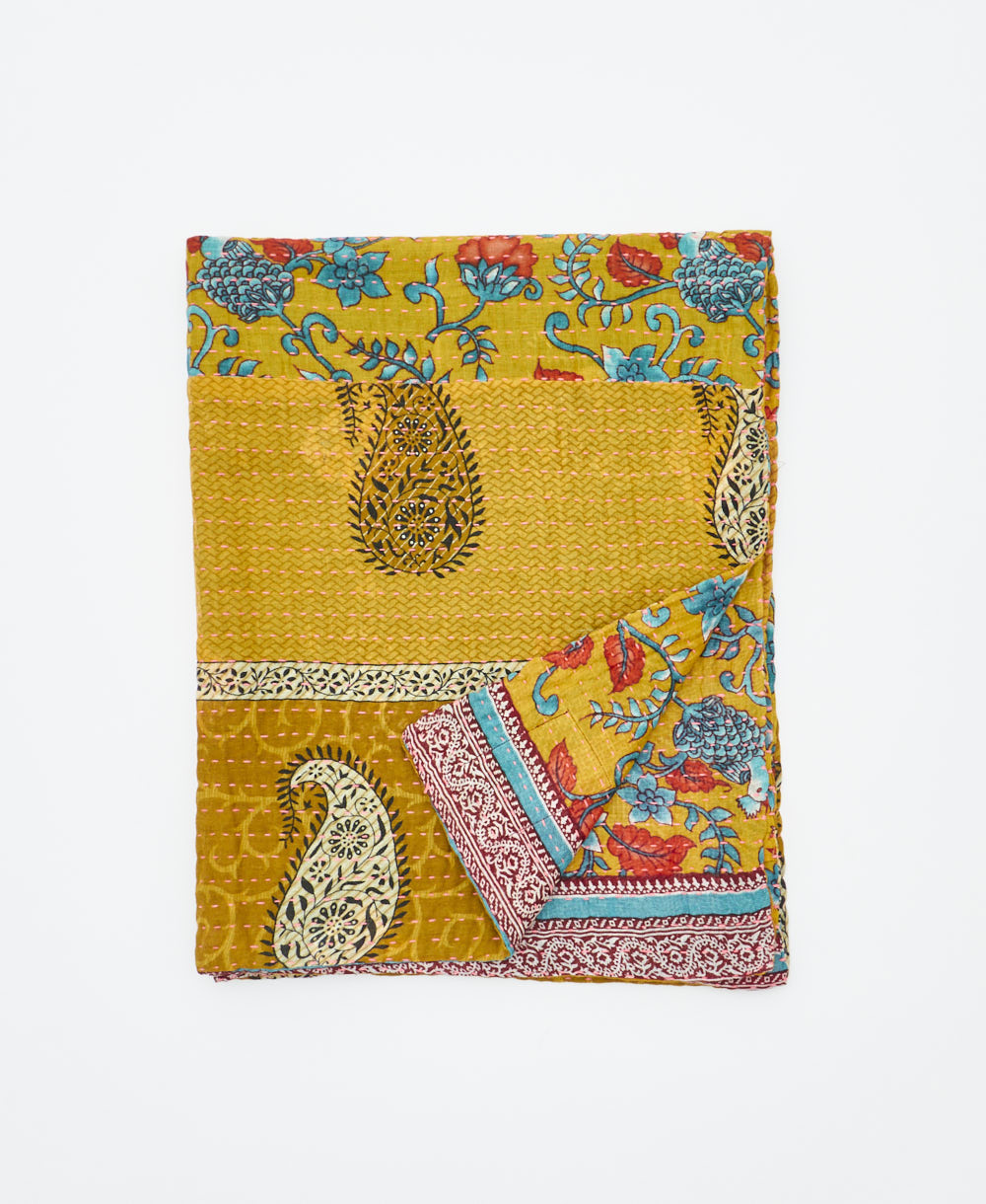 small kantha quilt handmade in India by women artisans from vintage cotton saris