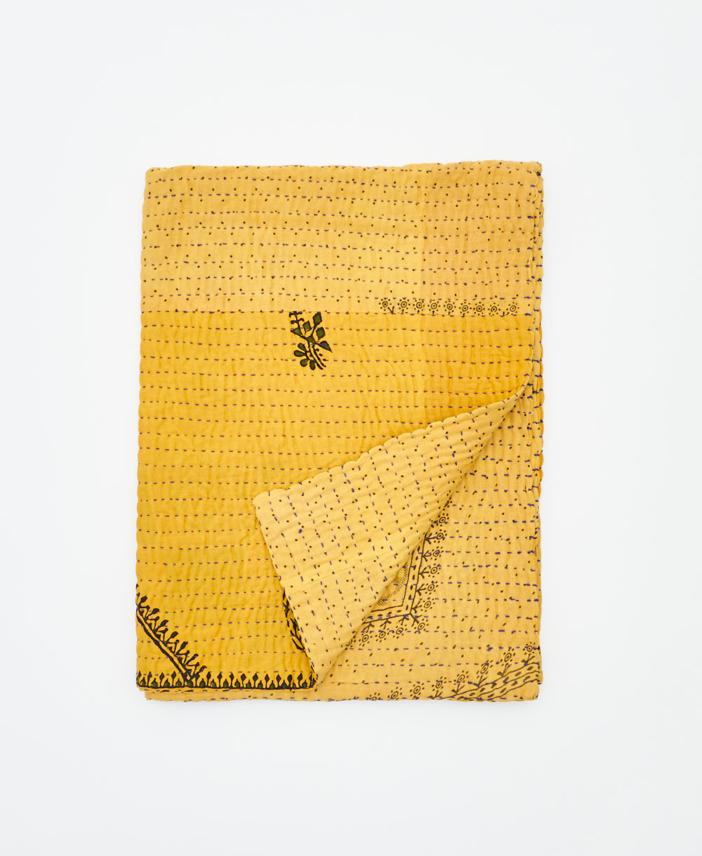 small kantha quilt handmade in India by women artisans from vintage cotton saris