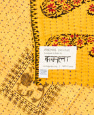 small kantha blanket with signature of the maker on the tag