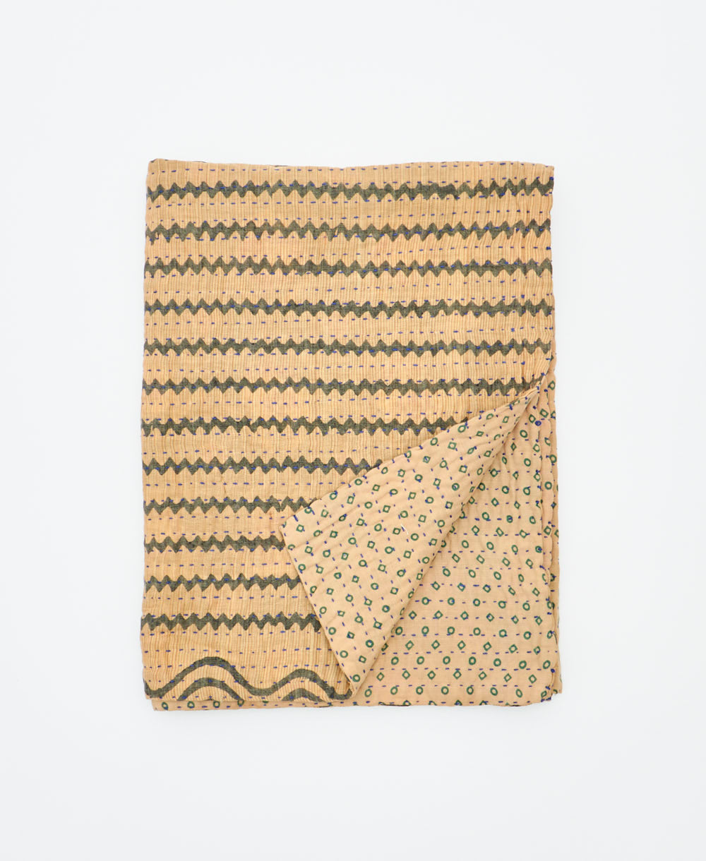small kantha quilt handmade in India by women artisans from vintage cotton saris