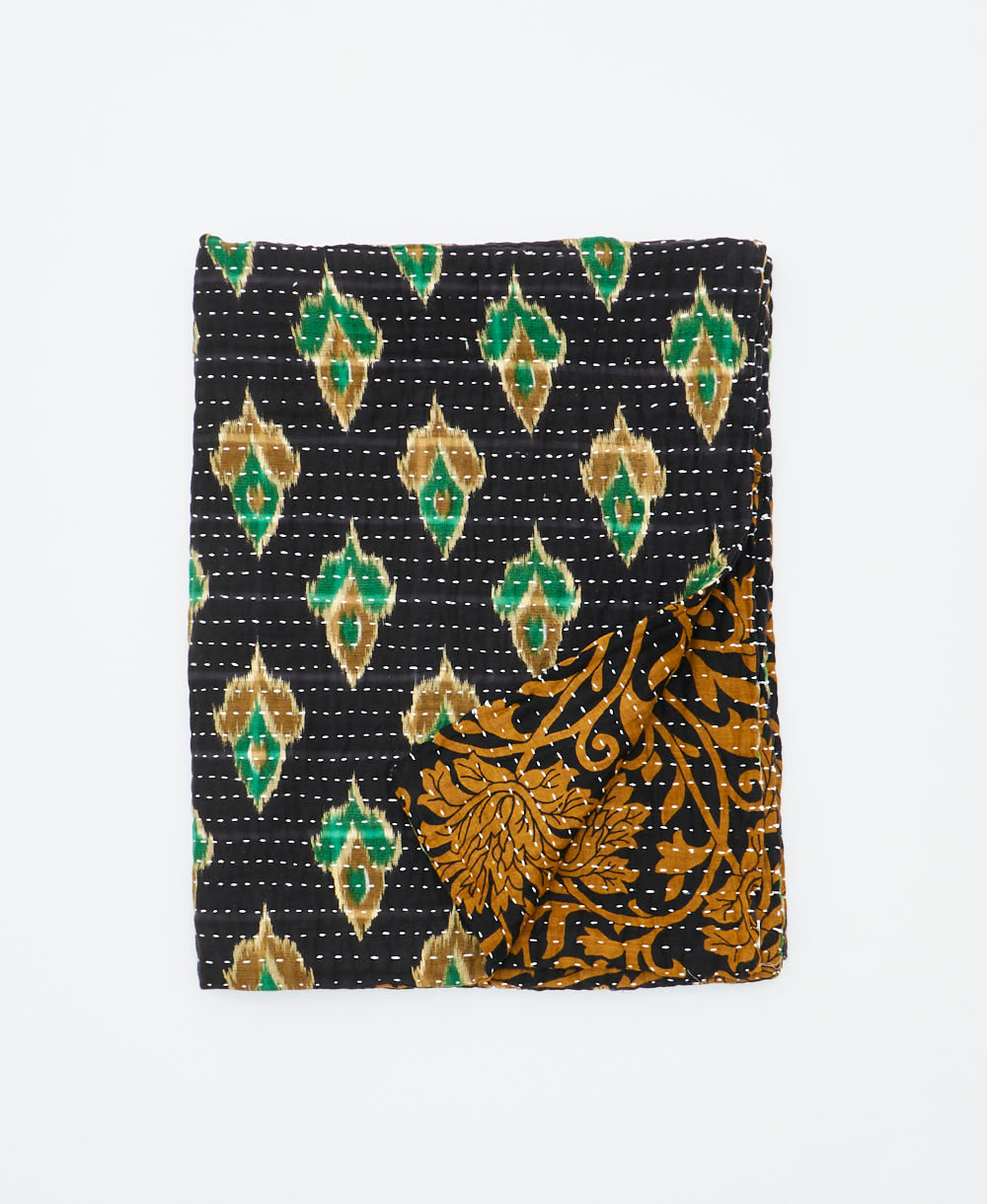 small kantha quilt handmade in India by women artisans from vintage cotton saris