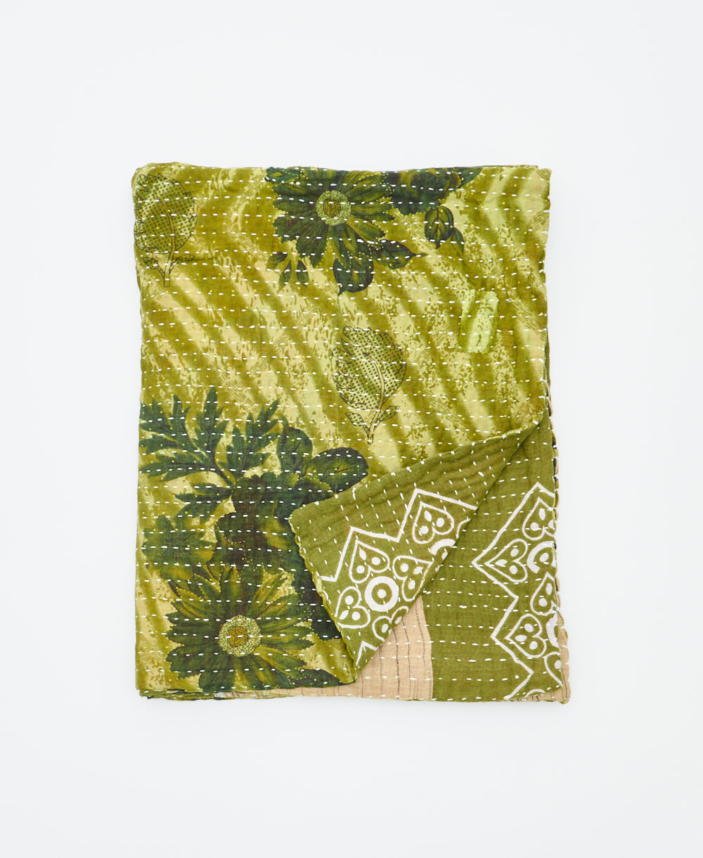 small kantha quilt handmade in India by women artisans from vintage cotton saris
