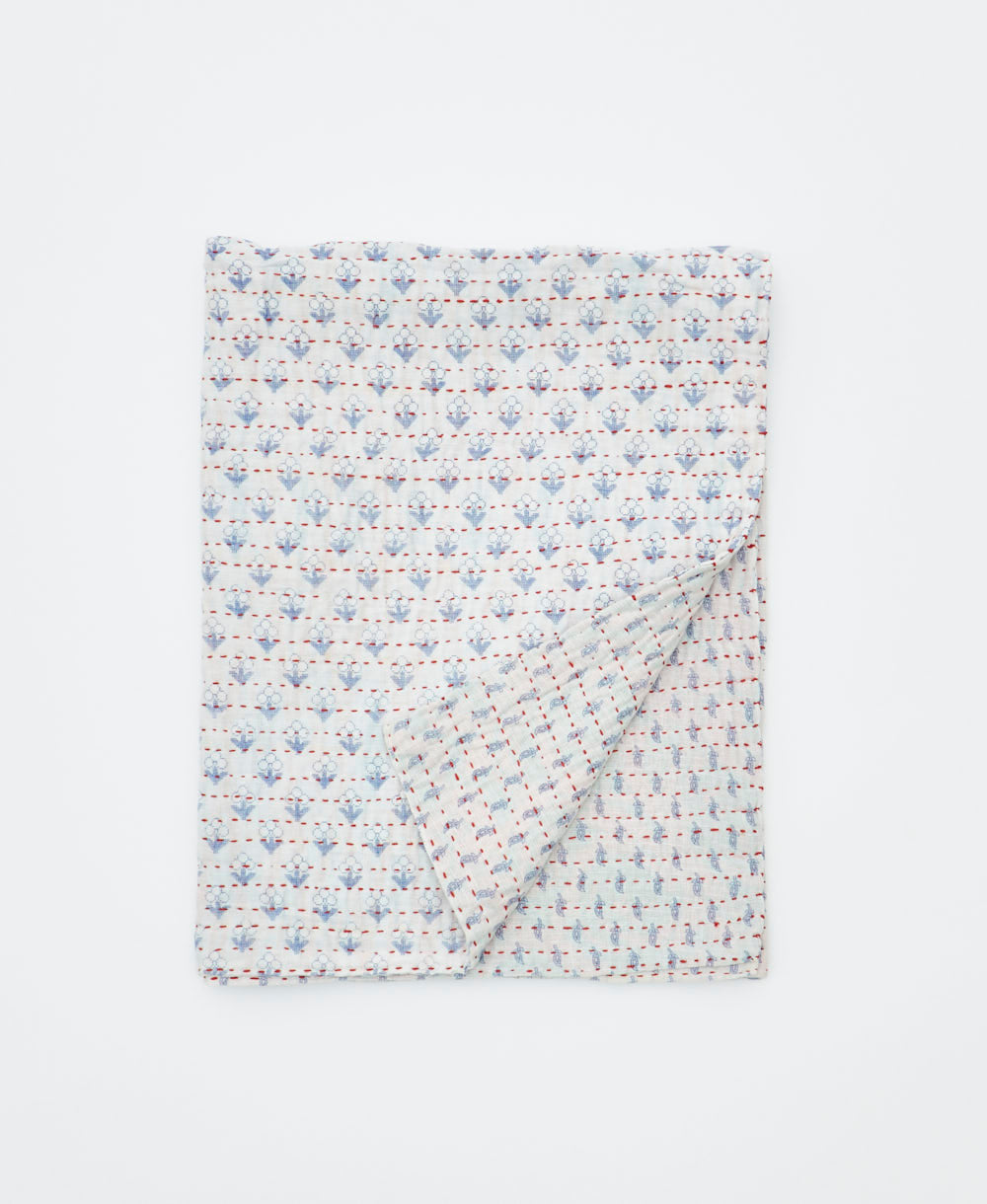 small kantha quilt handmade in India by women artisans from vintage cotton saris