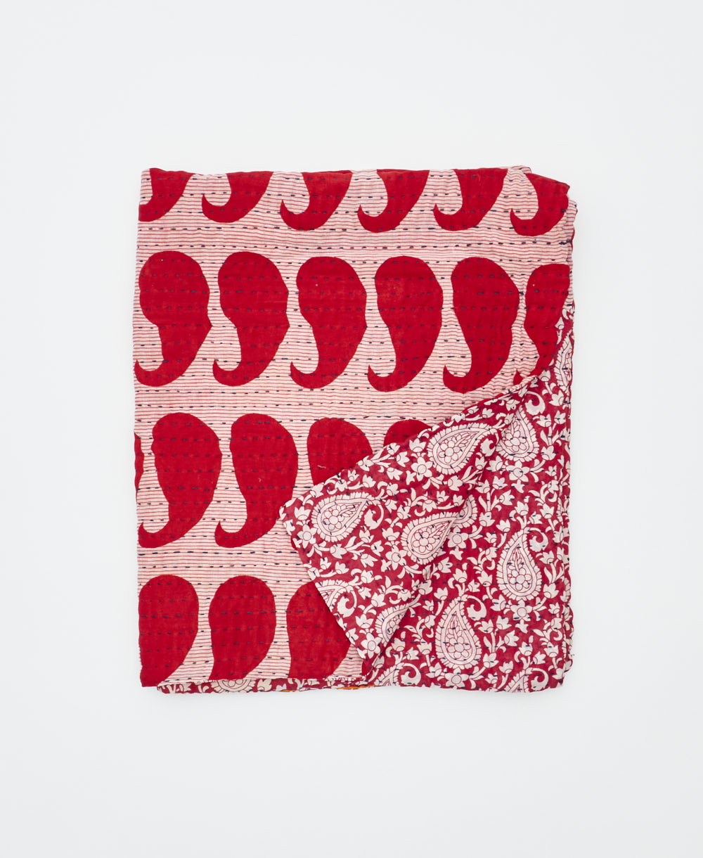 small kantha quilt handmade in India by women artisans from vintage cotton saris