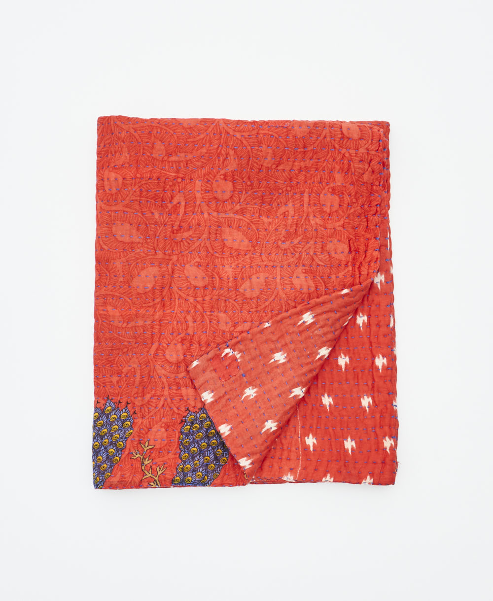 small kantha quilt handmade in India by women artisans from vintage cotton saris