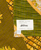 small kantha blanket with signature of the maker on the tag