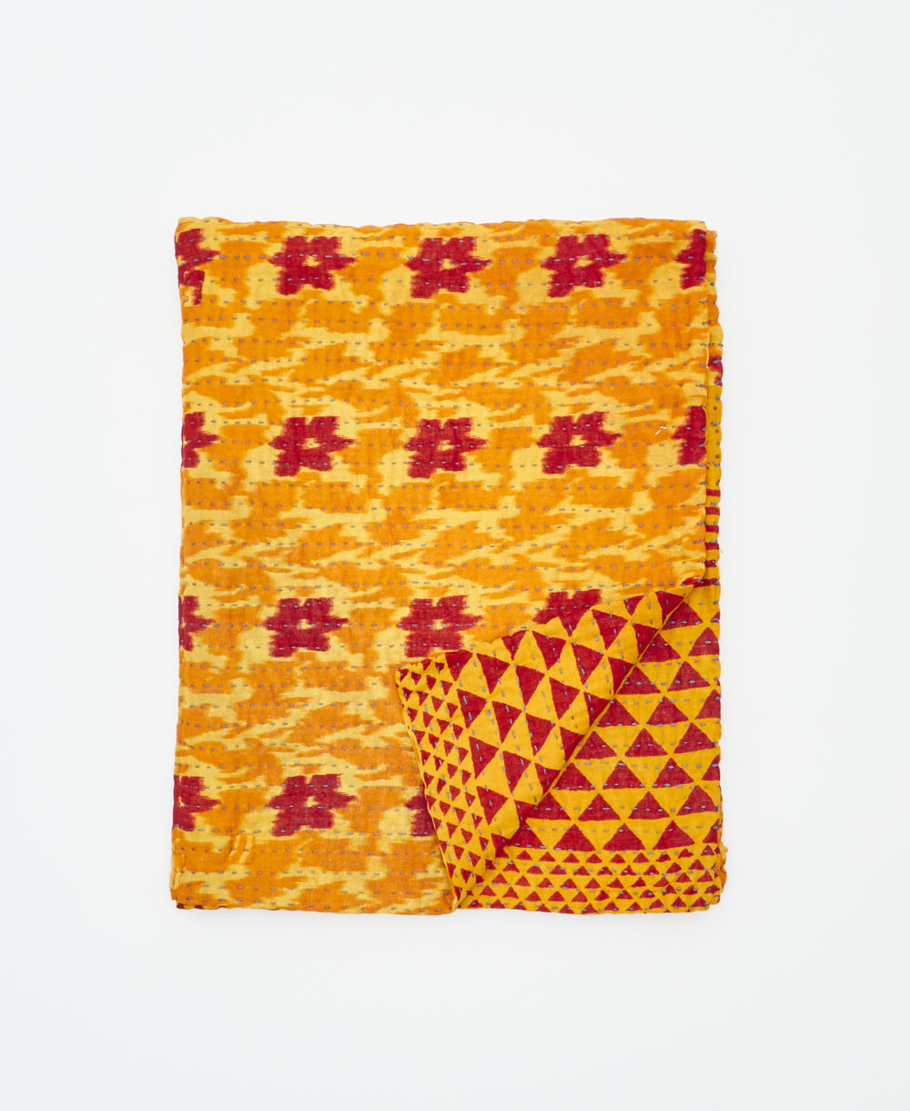 small kantha quilt handmade in India by women artisans from vintage cotton saris