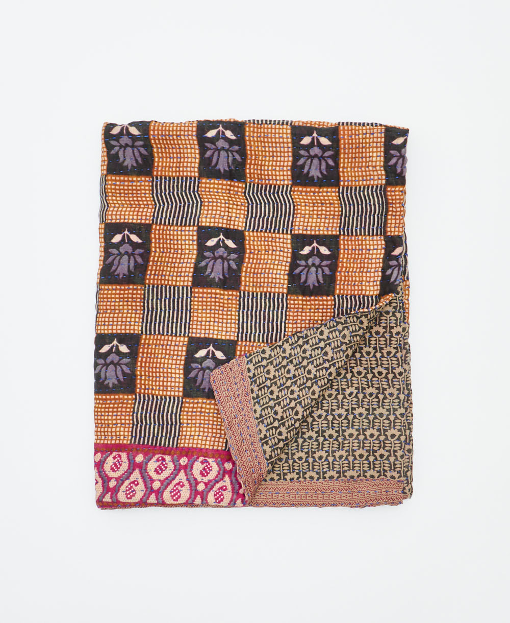 small kantha quilt handmade in India by women artisans from vintage cotton saris