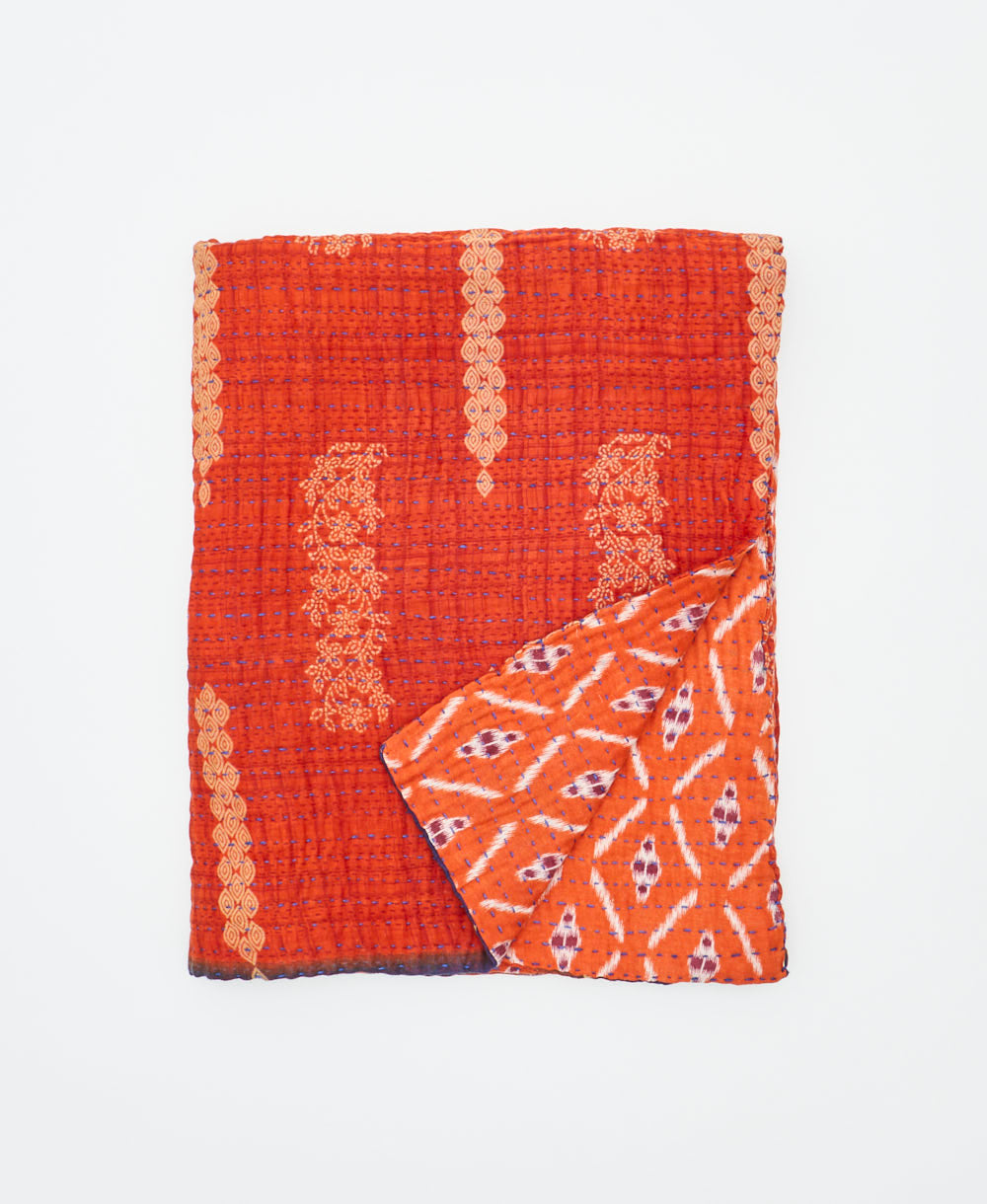 small kantha quilt handmade in India by women artisans from vintage cotton saris