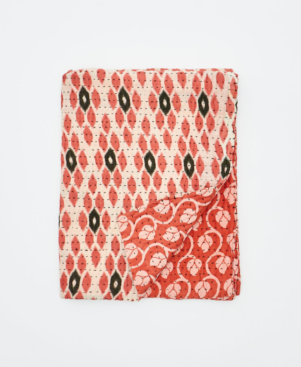 small kantha quilt handmade in India by women artisans from vintage cotton saris