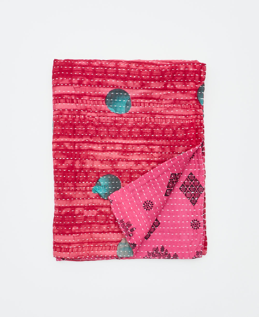 small kantha quilt handmade in India by women artisans from vintage cotton saris