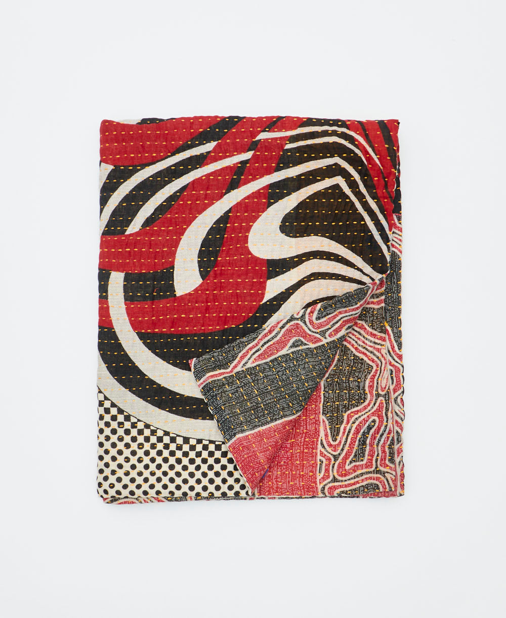 small kantha quilt handmade in India by women artisans from vintage cotton saris