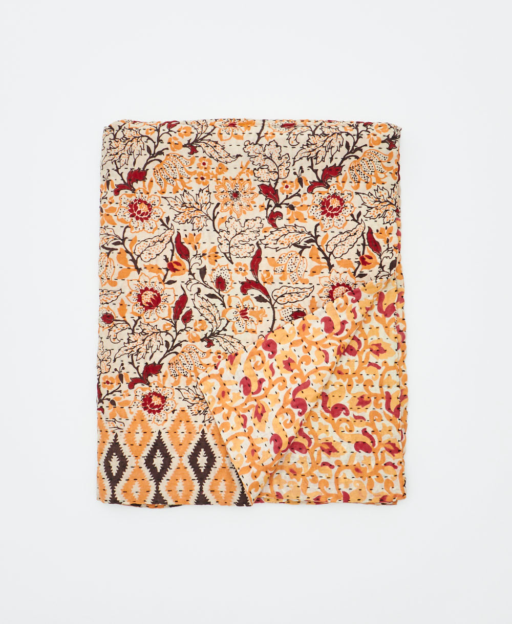 small kantha quilt handmade in India by women artisans from vintage cotton saris