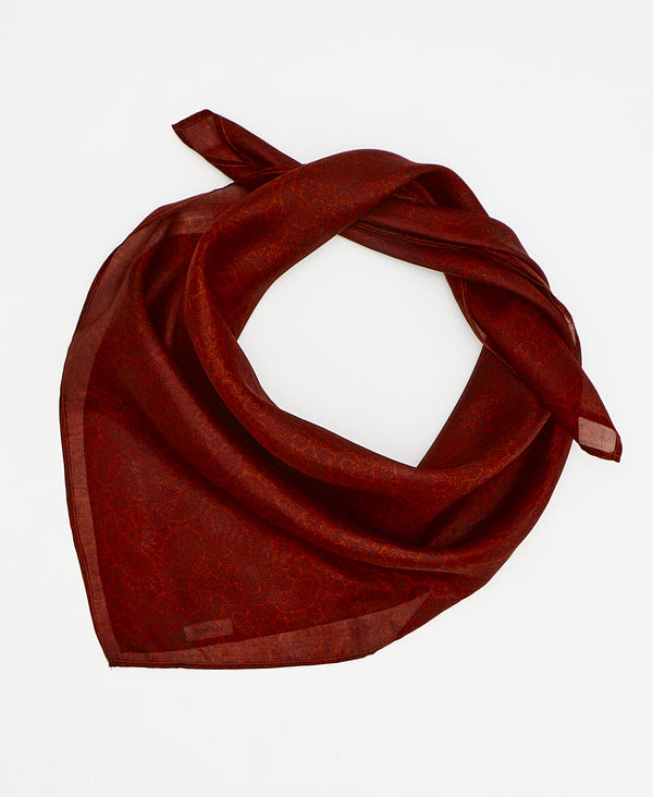 vintage silk square scarf featuring red paisley created using sustainably sourced saris