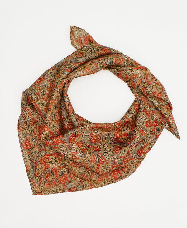 vintage silk square scarf featuring orange floral created using sustainably sourced saris