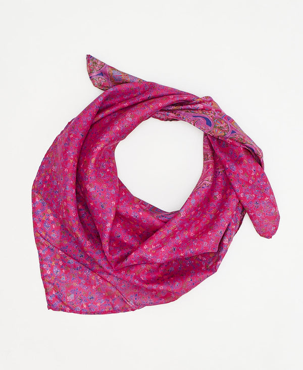 vintage silk square scarf featuring pink floral created using sustainably sourced saris
