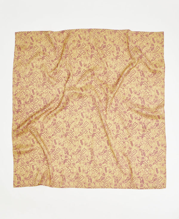 purple and tan abstract vintage silk square scarf handmade by women artisans using upcycled saris