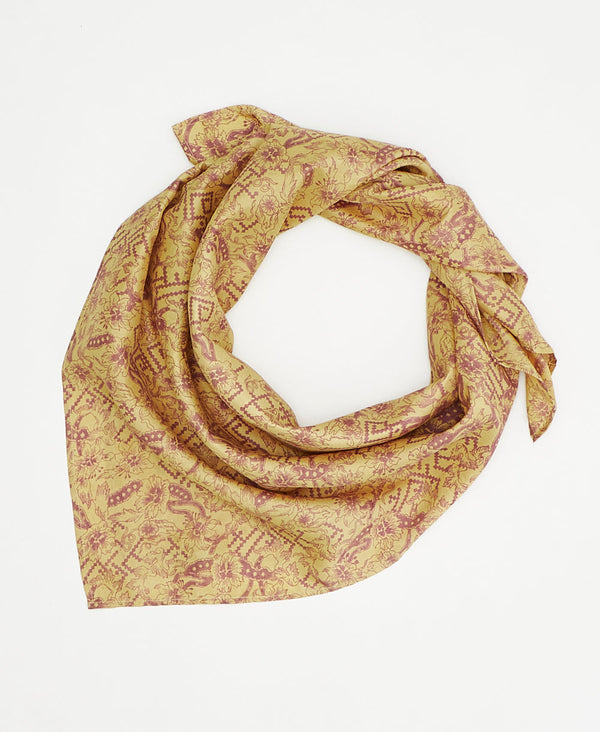 vintage silk square scarf featuring purple and tan abstract created using sustainably sourced saris