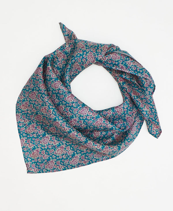 vintage silk square scarf featuring a purple and blue floral created using sustainably sourced saris